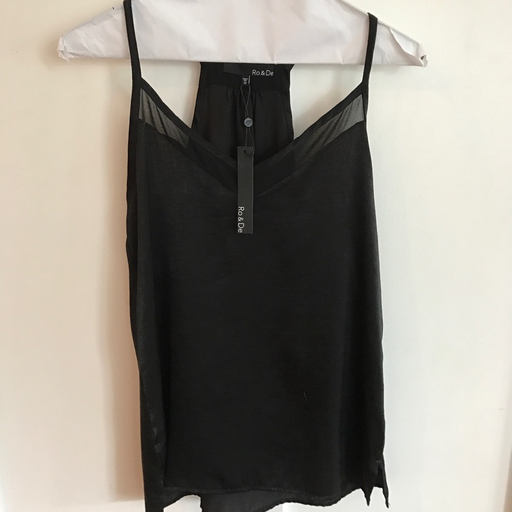 NWT Black Mesh Shiny Silk Tank Top